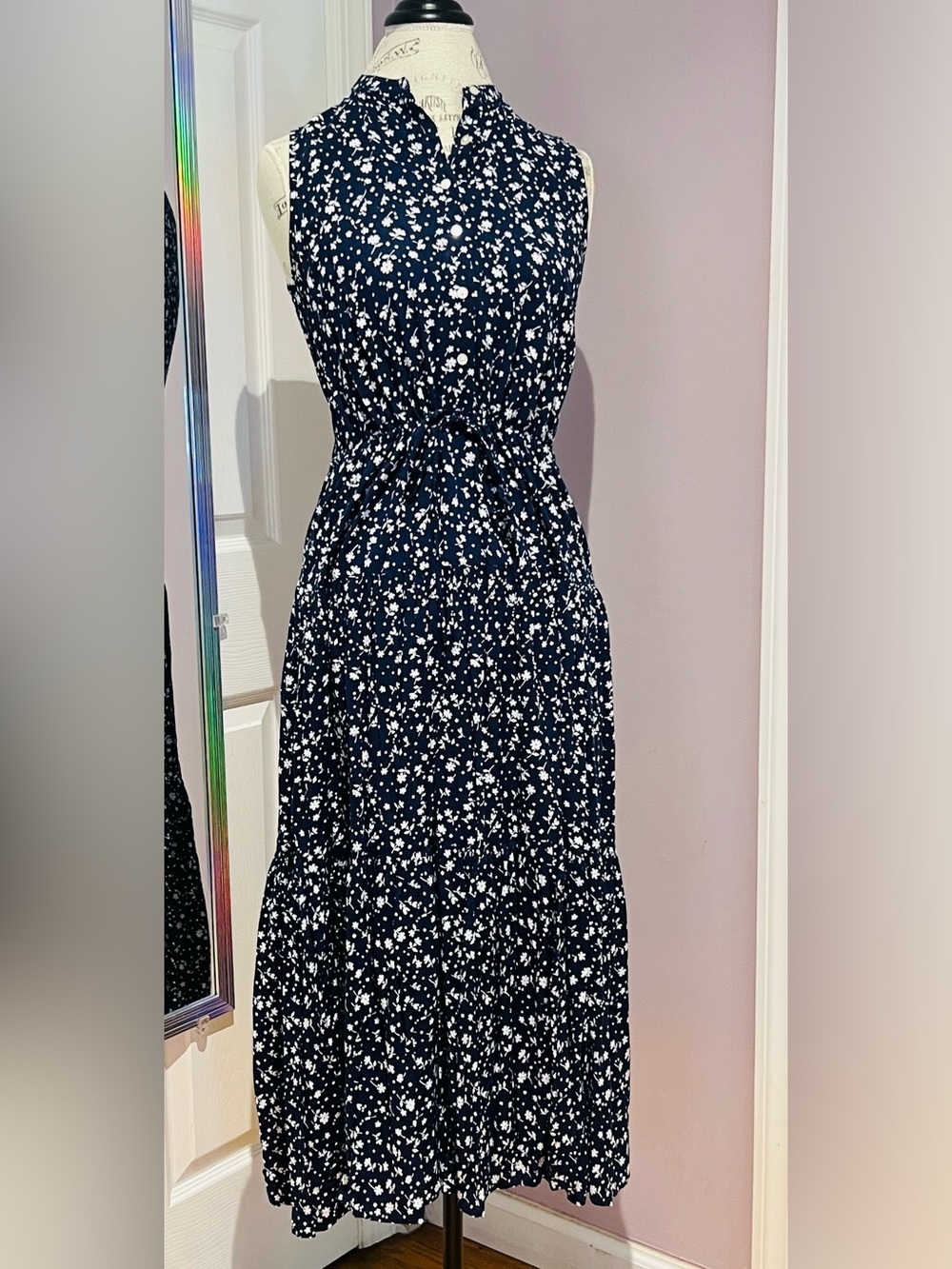 CHAPS Dipsy Navy Floral Tie-Waist Maxi Dress - Brand Unknown